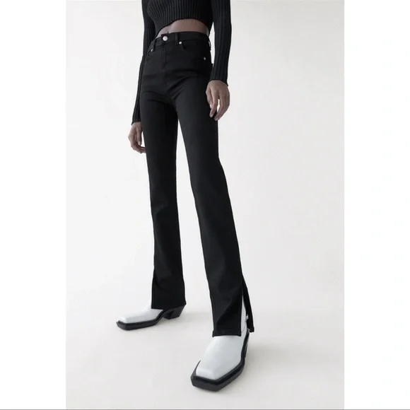 Zara High Rise Split Hem Black Jeans Size 6 | Straight Leg - Picture 1 of 6